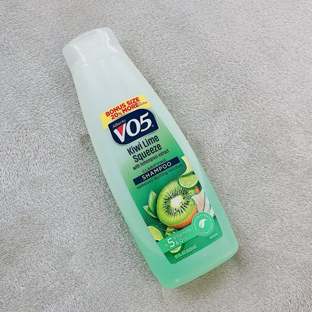 bottle of VO5 Herbal Escapes Kiwi Lime Squeeze Clarifying Shampoo